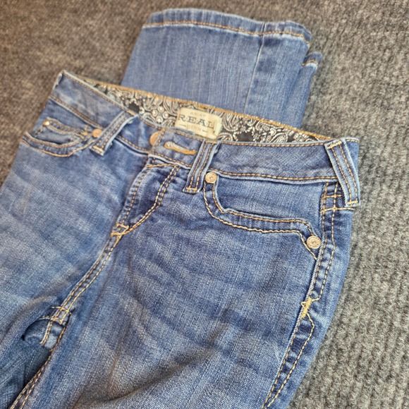Ariat Denim - Ariat REAL Denim Womens 14 Medium Wash Bootcut Stretch‎ Jeans Blue Paisley Trim